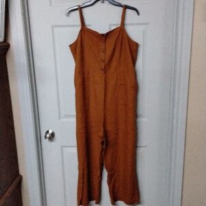 Old navy brown linen blend pants jumpsuit romper large with pockets Size Large